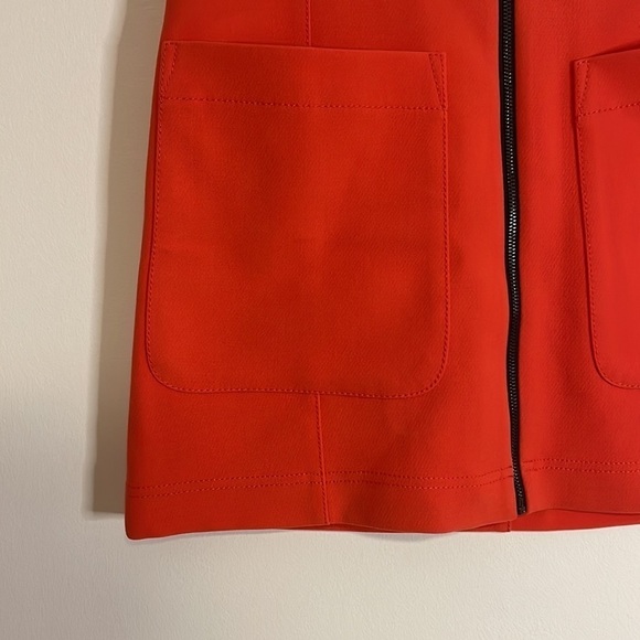 NEW Rachel Mini Skirt 0 Apron Pockets Coral Orange Red Retro Mod Zip Front - Picture 5 of 13